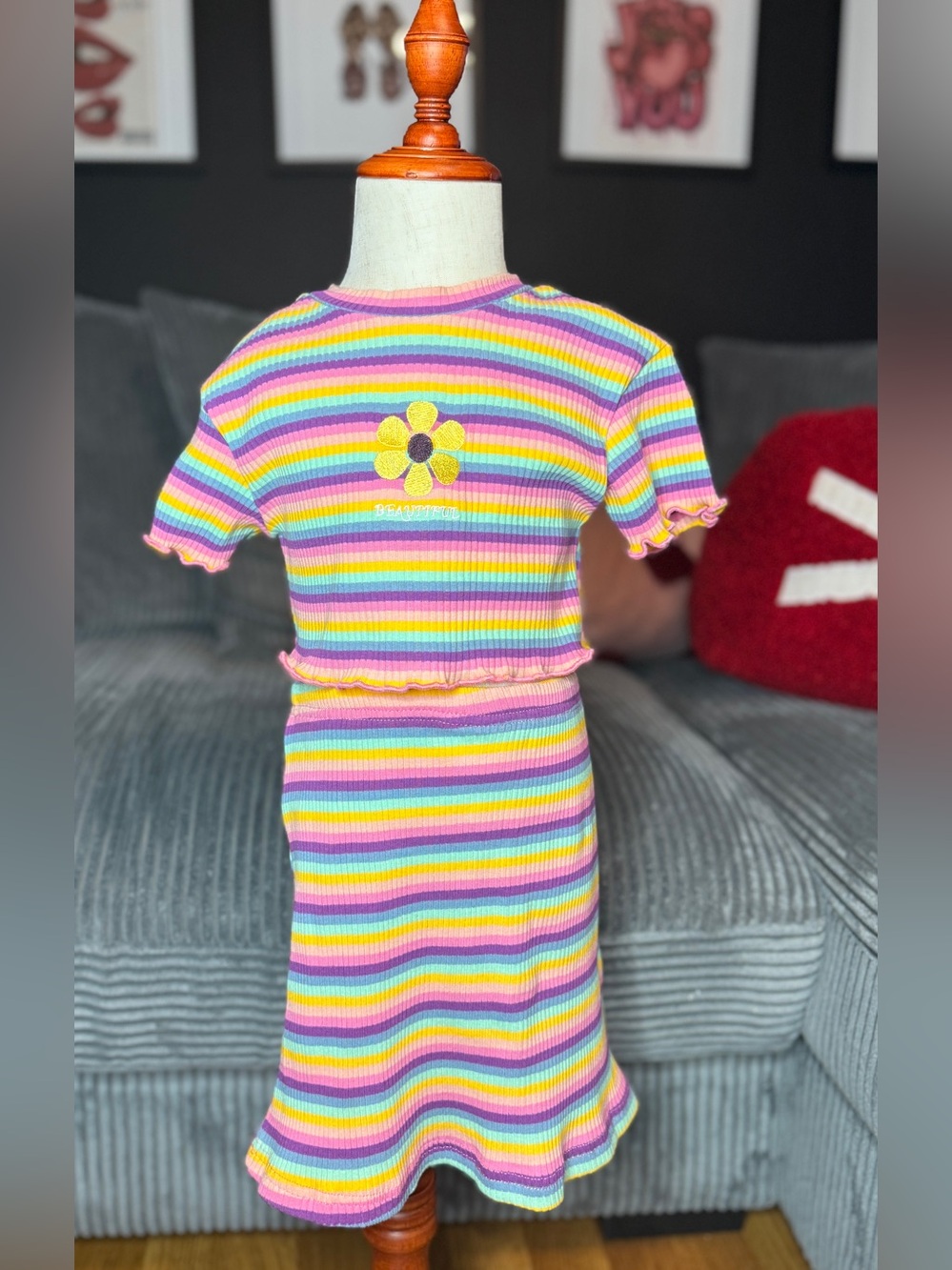 Toddler girl kids 2t striped colorful skirt set